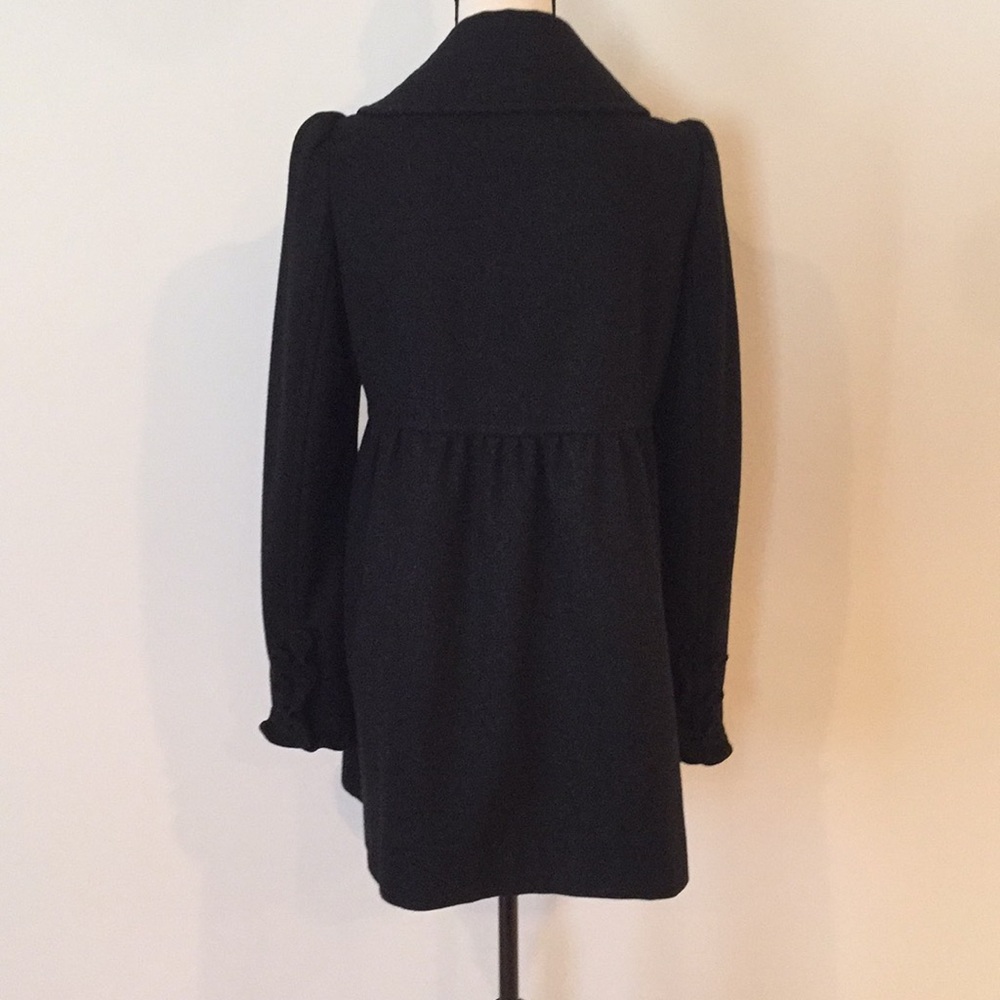 Black Button Ruffled Front Coat With Side Pockets - image 3